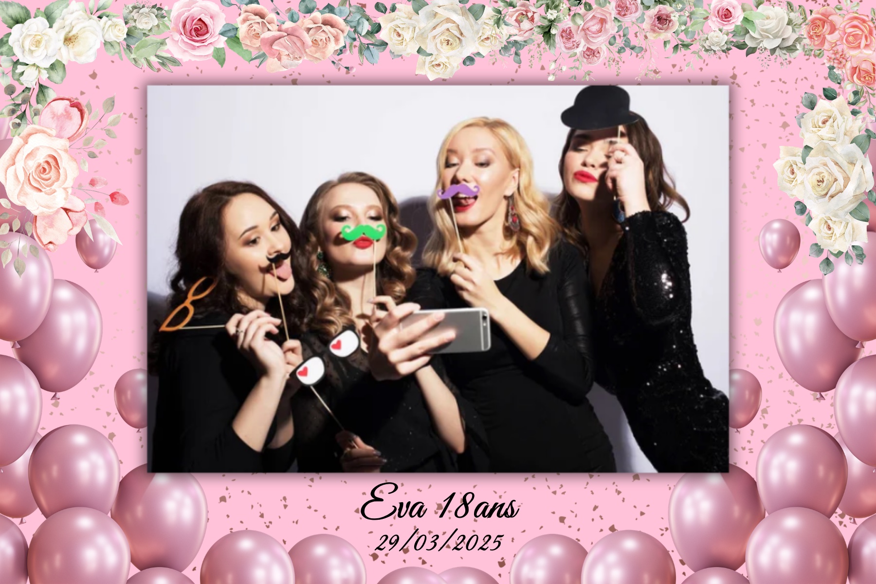 Cadre photobooth anniversaire 18 ans ballons roses personnalisé - animation borne photo Provence IDconception