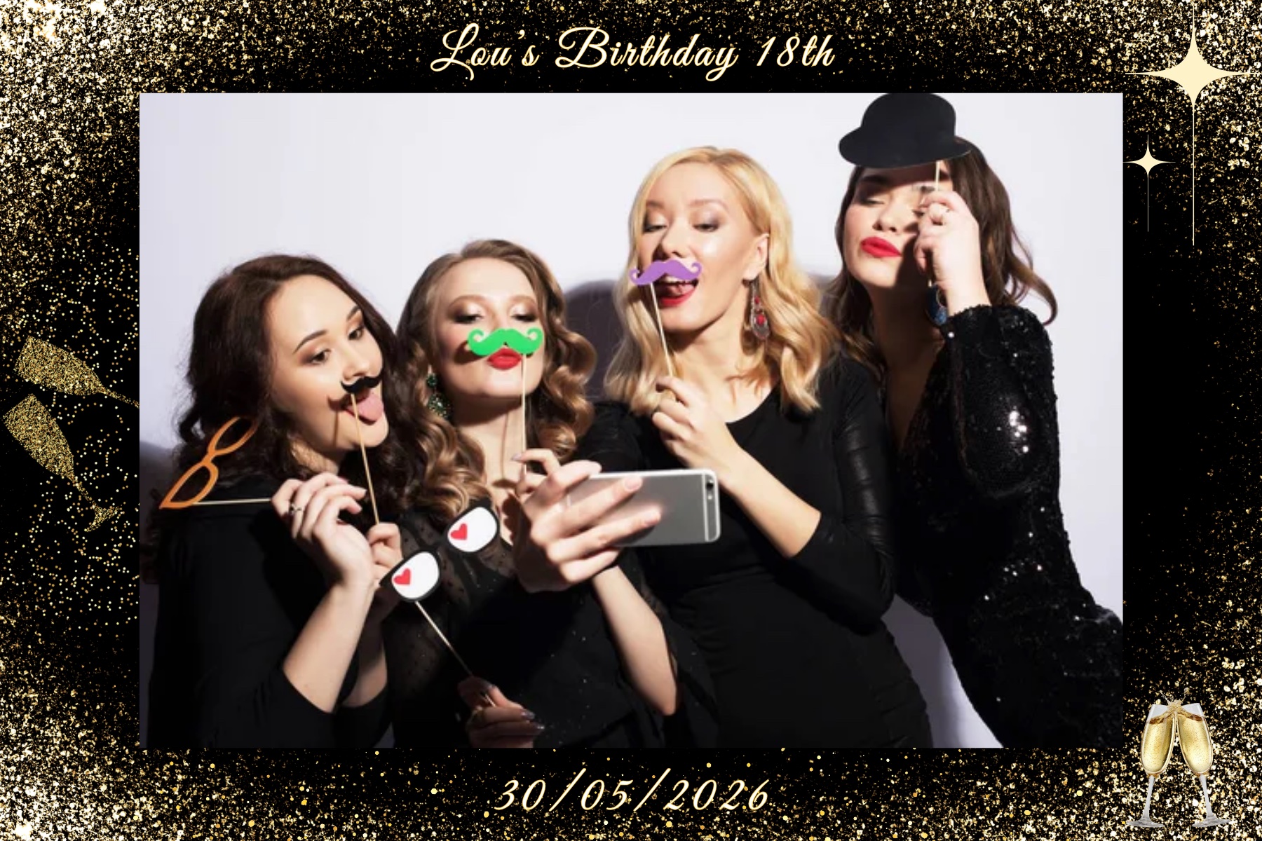 Cadre photobooth personnalisé anniversaire 18 ans doré et noir - location borne photo Saint-Martin-de-Crau IDconception