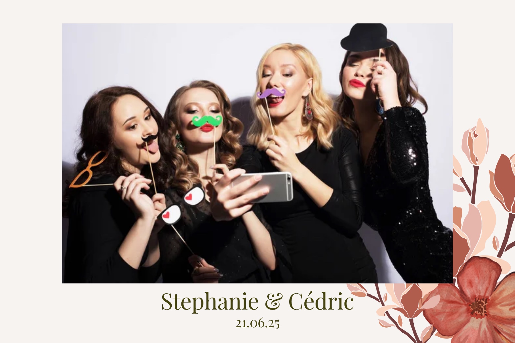 Cadre photobooth mariage personnalisé fleurs roses élégant - location borne photo mariage Provence IDconception