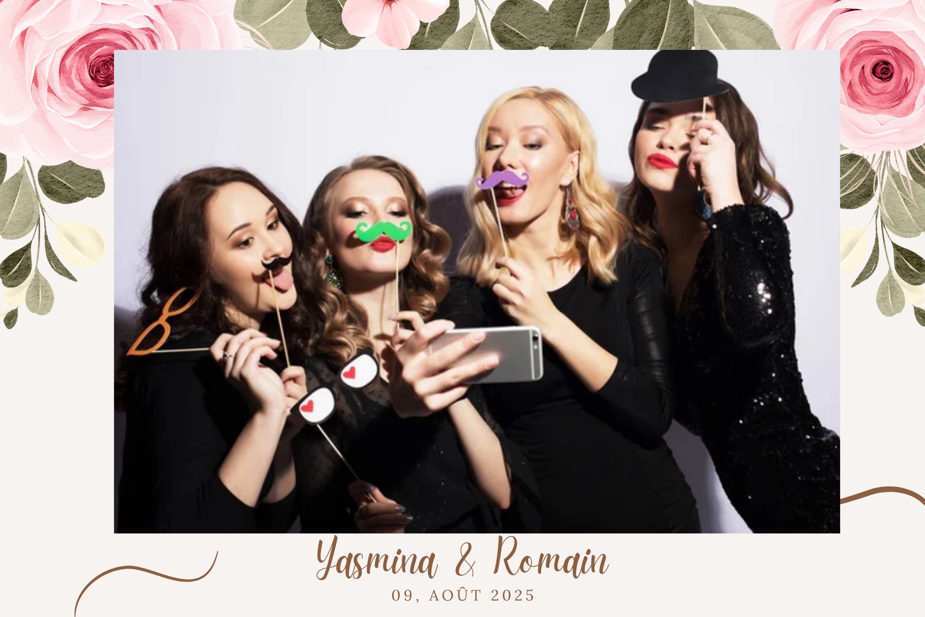 Cadre photobooth mariage thème floral romantique rose pastel - animation photobooth mariage Alpilles